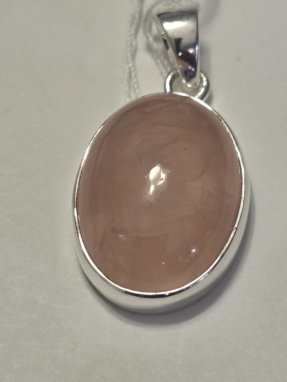 Sterling Silver Rose Quartz Oval Pendant in Pink